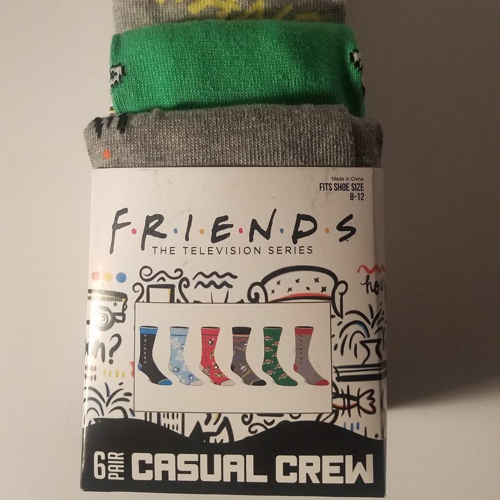 friends tv show mens casual crew socks 6 pack new